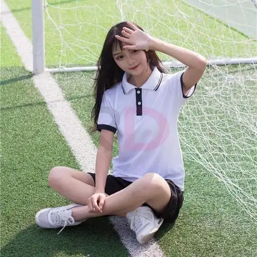 夏季校服短袖网红同款校服定制休闲运动班服 红色袖口短袖加花洲校徽