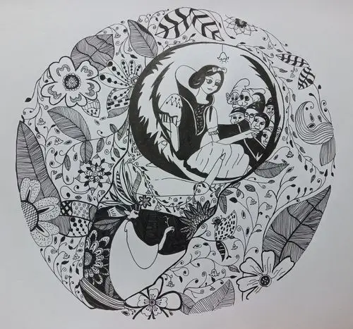 第六周课后作业 圆形构图借换创意线描画