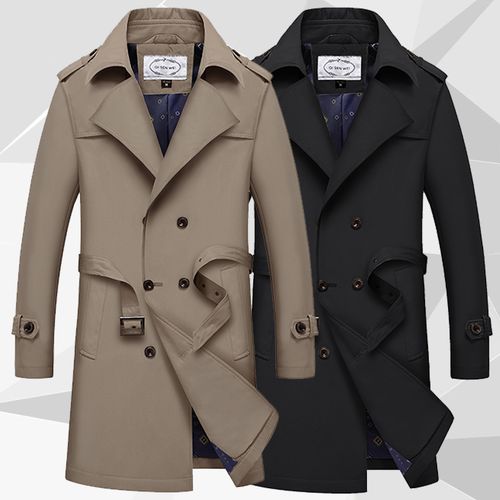 春秋季中长款风衣纯色休闲男式夹克中青年商务双排扣大衣男士外套