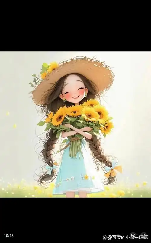 阳光下,手捧向日葵的小女孩,笑容如花般灿烂.点个关注,祝你快乐