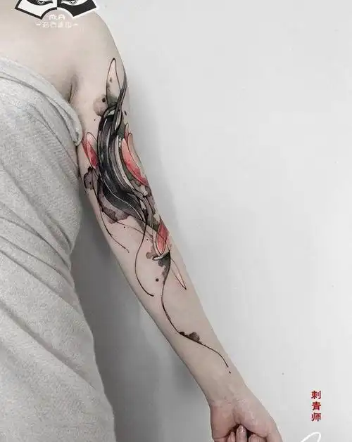 重生纹身图片_手臂水墨遮盖纹身图案