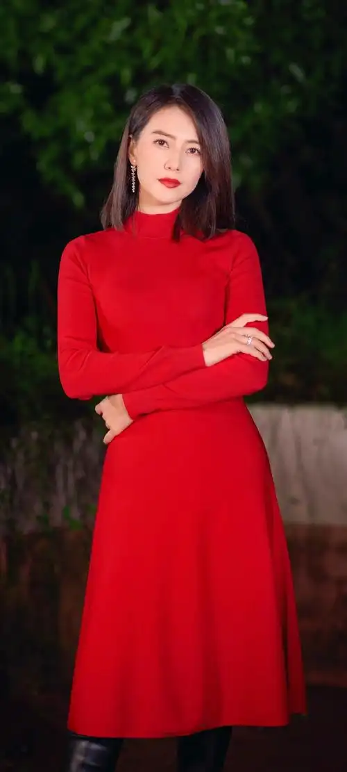 高圆圆红色裙子全面屏手机壁纸14