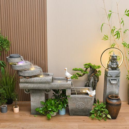 新中式室内落地装饰景观水景办公室餐厅客厅环水装饰摆件