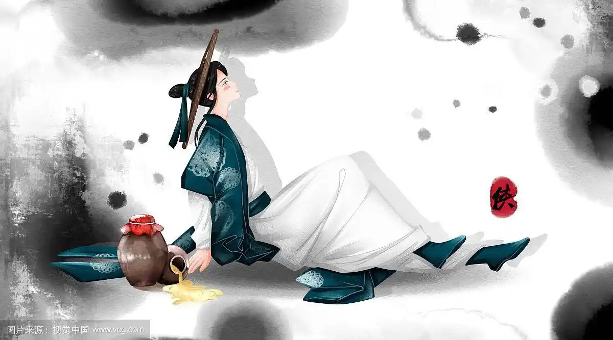 中国风武侠公子喝酒插画
