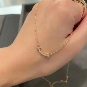 蒂芙尼tiffany笑脸项链女18k玫瑰金mini满钻微笑吊坠情人节锁骨链