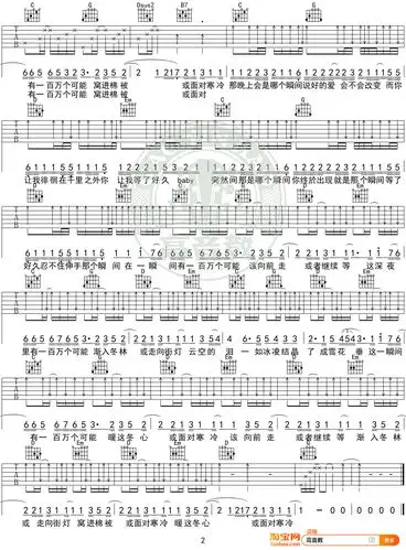 《一百万个可能》吉他谱g调标准高清版 克丽丝汀 高音教编配