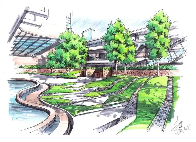 景观空间手绘效果图|空间|景观设计|手绘老司机李星 - 原创作品