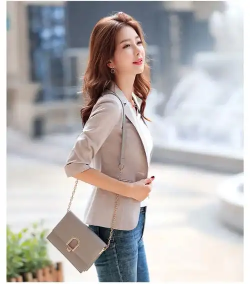 2020春夏新款韩版休闲七分袖短款亚麻小个子西服小西装外套女棉麻