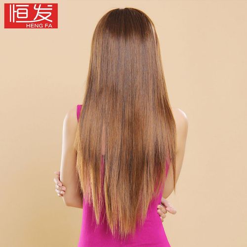 恒发假发女长直发发套假头发时尚蓬松发型梨花头斜刘海浅棕色