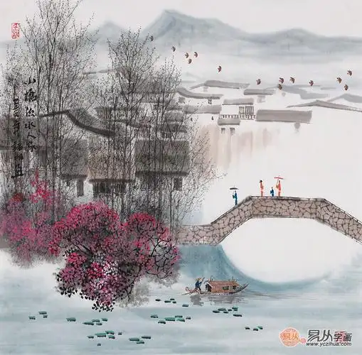 诸明新品创作江南山水画小品《小桥流水人家》