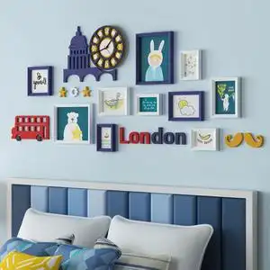 宝宝照片墙儿童房男孩卧室创意组合免打孔卡通相框背景墙装饰挂墙