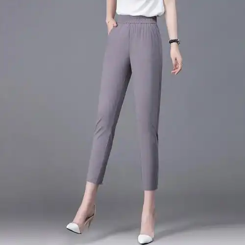 2020小脚女士九分夏季免烫冰丝女裤休闲气质休闲裤