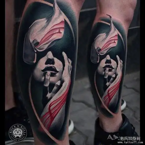 小腿欧美女郎纹身图案