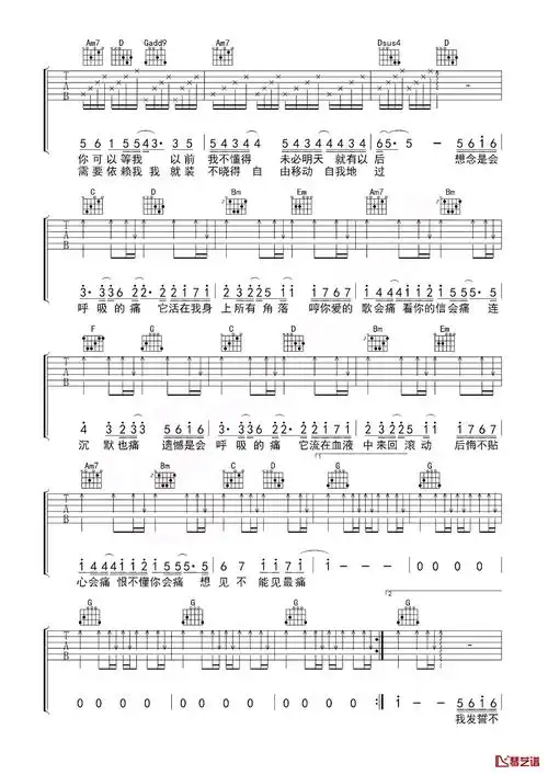 会呼吸的痛吉他谱梁静茹想念是会呼吸的痛它活在我身上所有角落