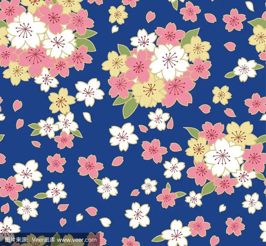 日本华丽樱花无缝图案
