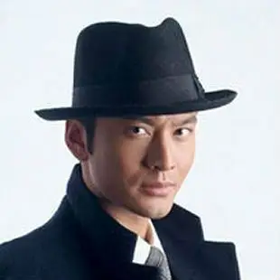 热销真羊毛大檐帽子宽檐 黑色老人保暖许文强上海滩拍摄电影礼帽