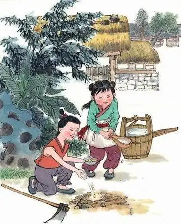 也傍桑阴学种瓜中的简笔画