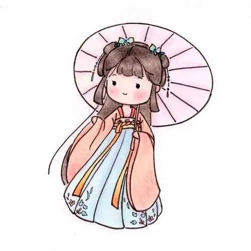 古风简笔画教程 撑伞的汉服少女好久不见甚是想念. 手绘古风少女