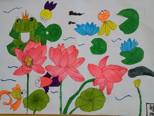 四年级美术课堂《美丽的荷塘》作品展播