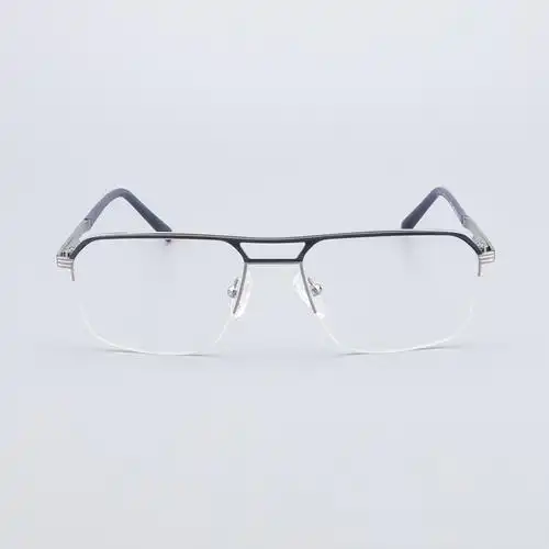 厂家供应商务男款半框眼镜金属镜架双梁平光镜可配近视防蓝光眼镜