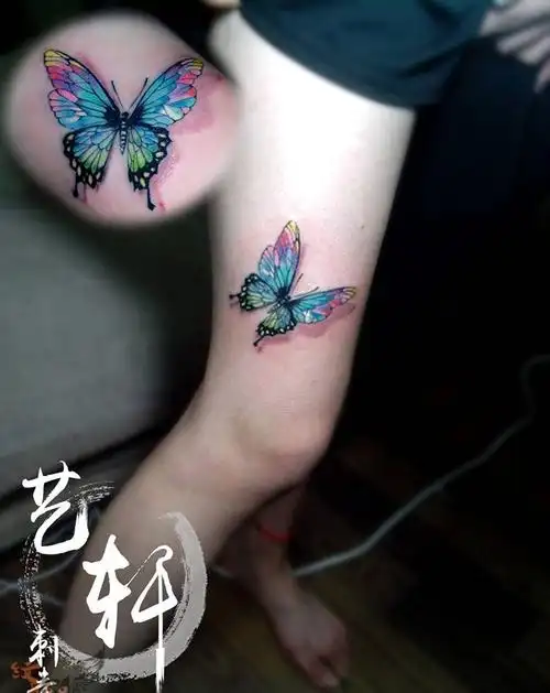 彩色蝴蝶纹身图片_欧美清新背部动物纹身图案
