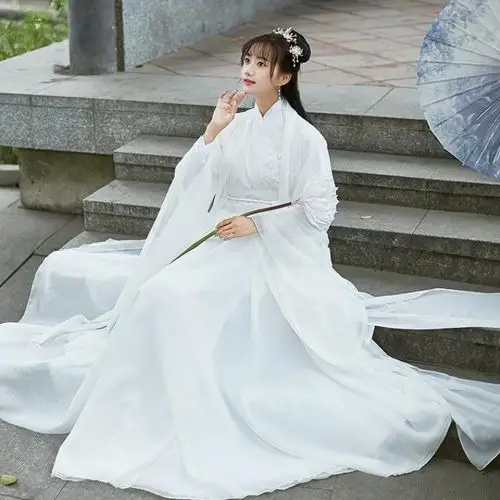 古典演出服飘逸芒种仙女古装淡雅白色汉服女超cosplay女装