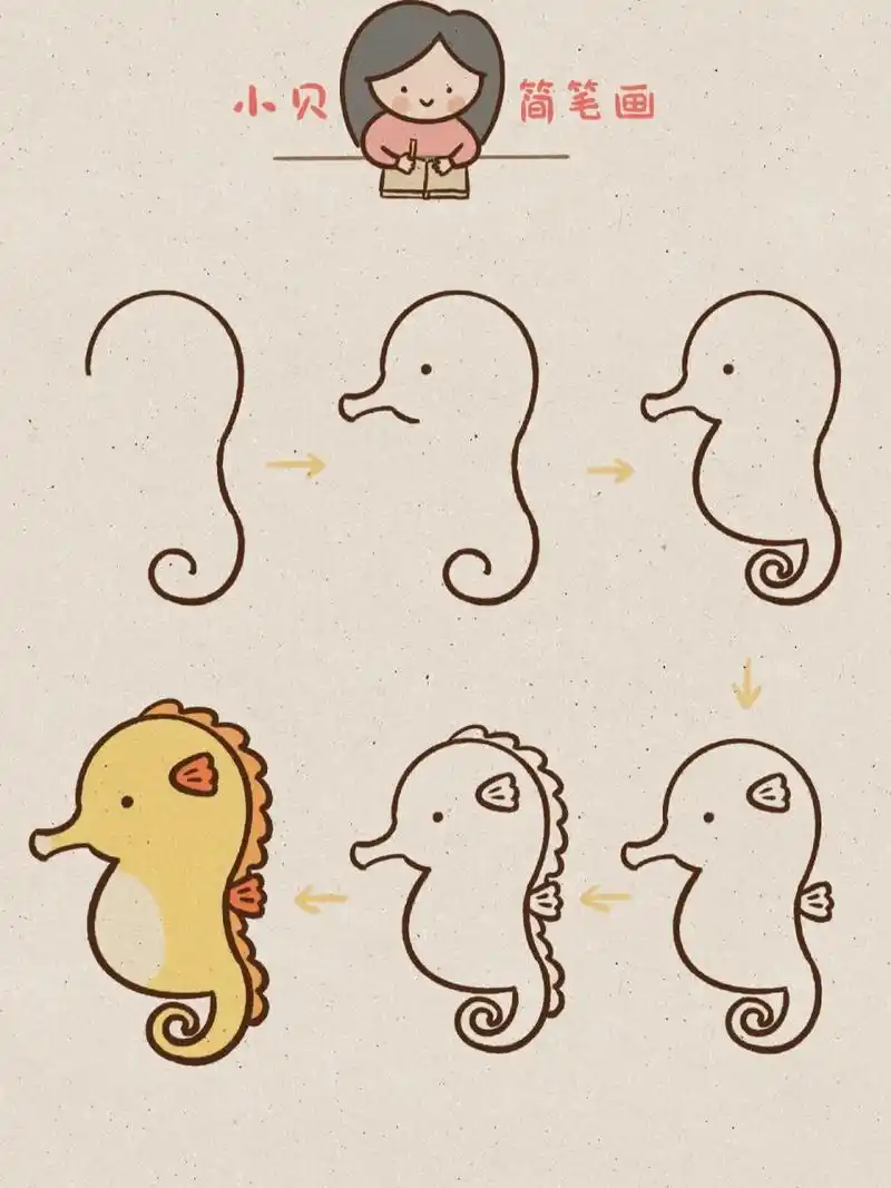 小贝简笔画-海马 海马(拉丁学名:hippocampus),是刺鱼目海龙科暖海生