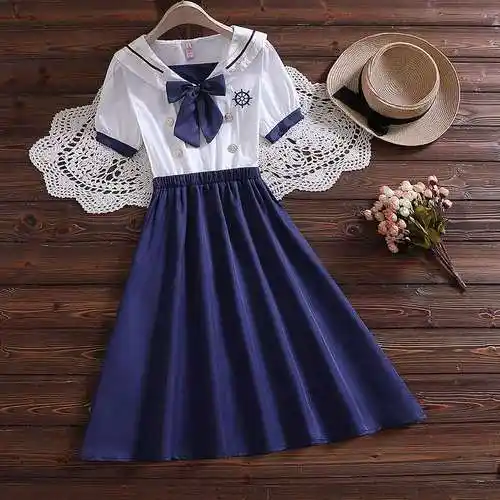 少女子初jk甜美日系短袖中学生高中连衣裙小个连衣裙