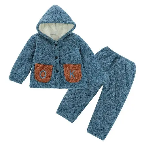 男童泰迪绒套装秋冬5岁宝宝家居服加绒加厚三层夹棉儿童保暖睡衣