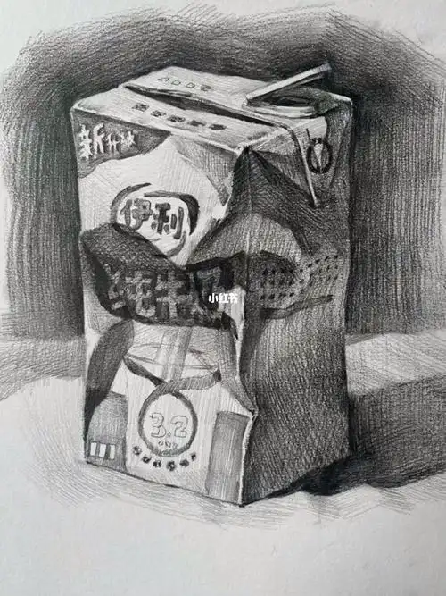 素描静物牛奶盒