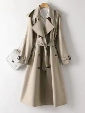 风衣外套女中长款2023春秋季新款韩版英伦风大衣卡其色s建议8095斤