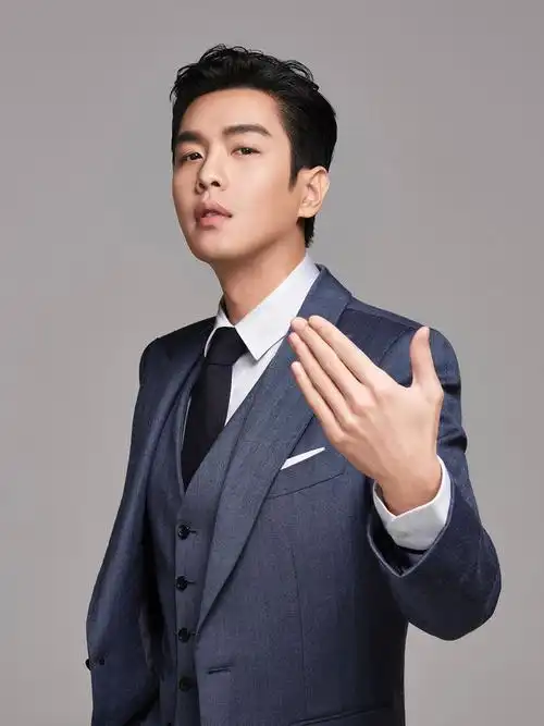 张若昀>烟灰戗驳领人字纹西装