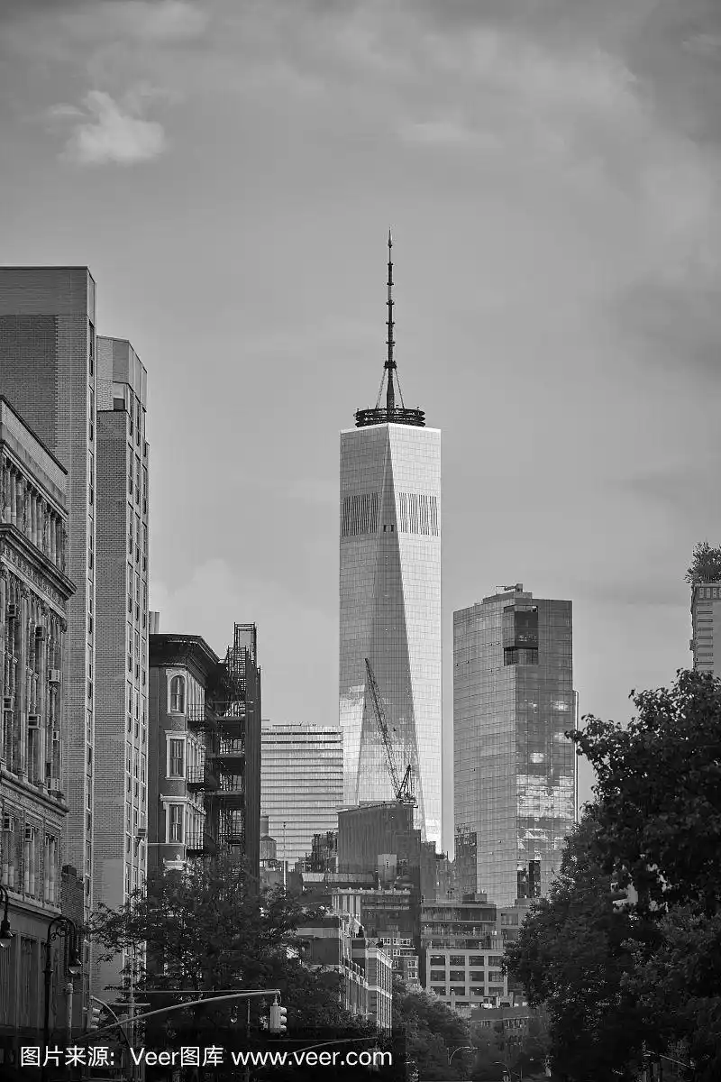 黑白照片的纽约城市景观.