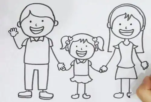 卡通彩色一家三口简笔画教程 手牵手一家三口简笔画怎么画