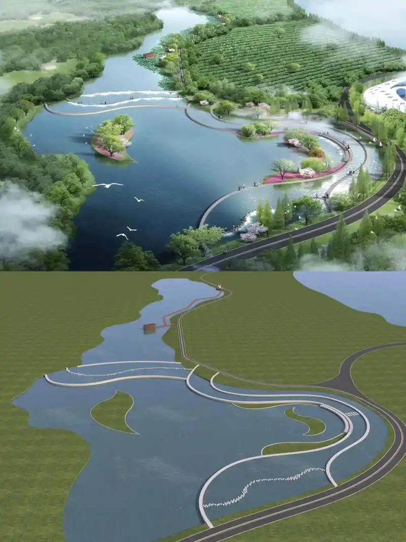 长沙生态景观园林设计 公园水系景观效果图.生态公园景观设计