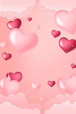 粉色唯美浪漫立体心形云朵简约扁平爱心海报背景