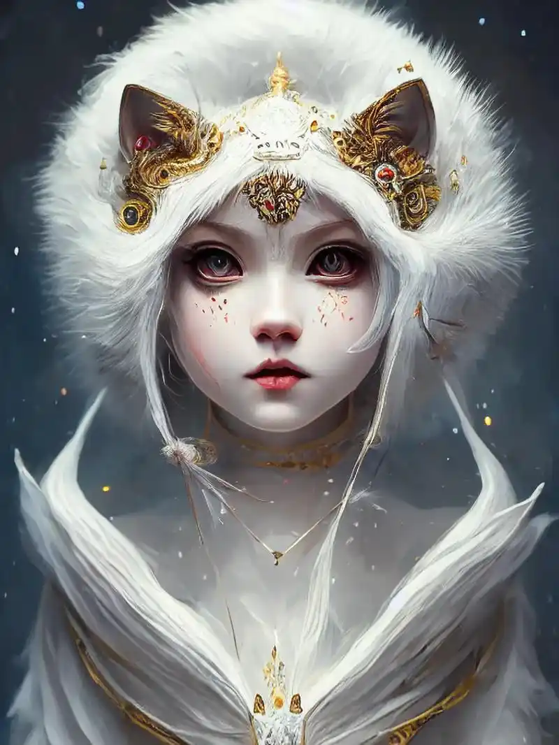 原创ai动漫.小白狐,穿着华丽服饰,精灵眼,复杂,华丽,优雅 - 抖音