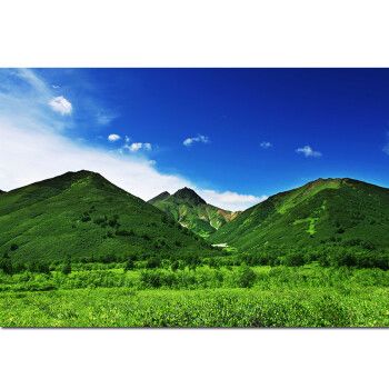 靠山图田园风光自然风景海报画蓝天白云青山草地餐厅装饰墙贴挂画 f