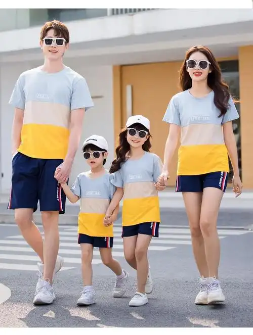 才峰潮流时尚家庭亲子夏装短袖一家三口四口全家套装