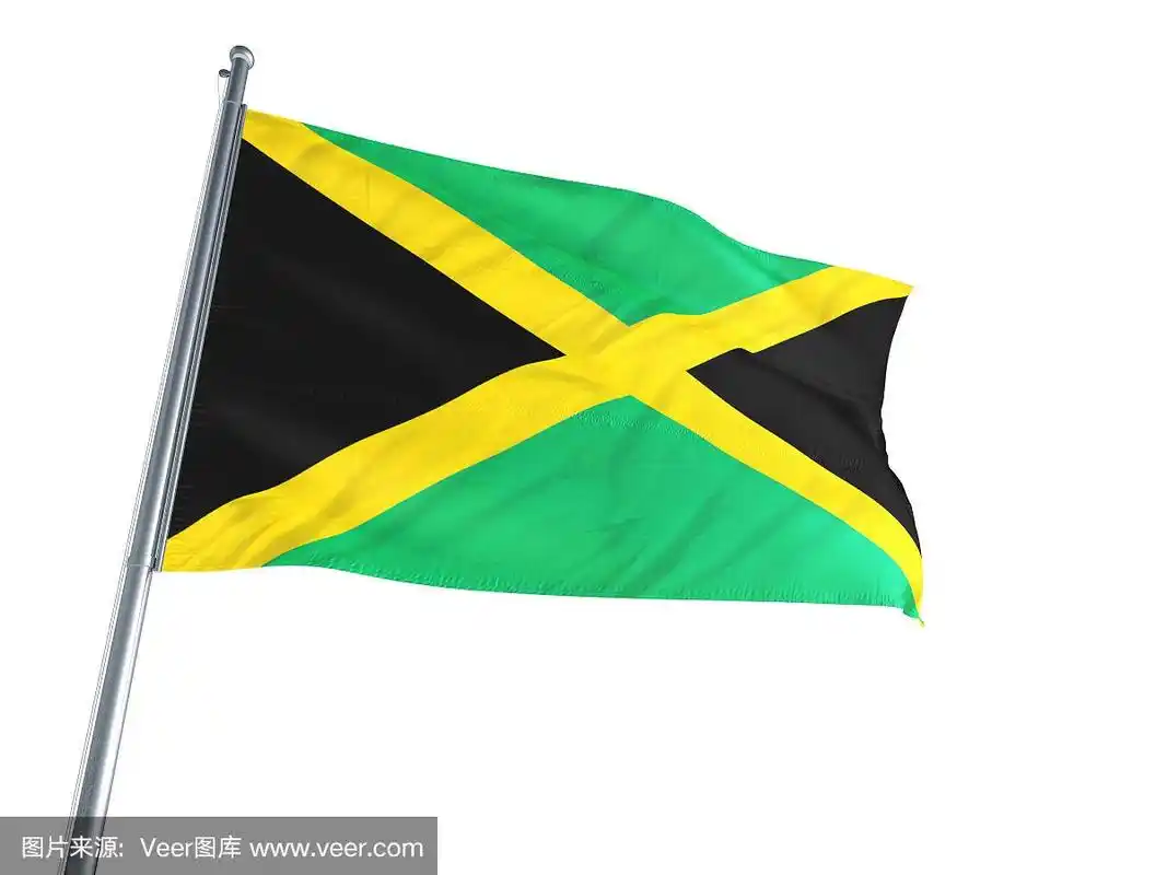 白色背景上飘扬的牙买加国旗