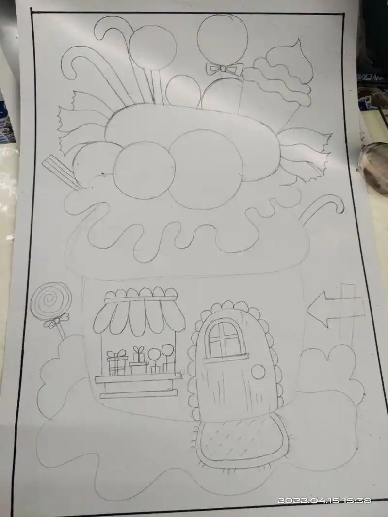 8-10岁儿童线描画《糖果屋》