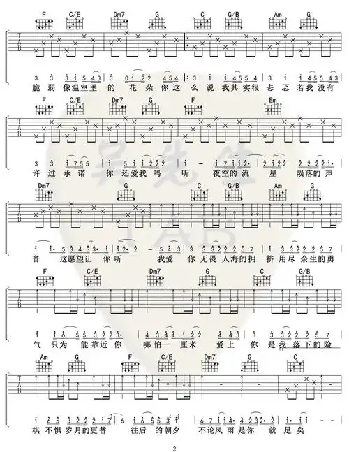 棉子《勇气》吉他谱_勇气c调弹唱六线谱_高清图片谱