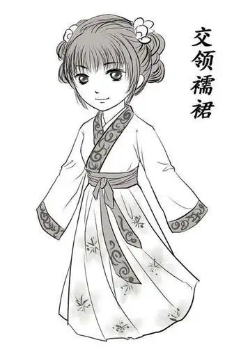 中国风襦裙简笔画汉服的交领襦裙简笔画汉服女孩简笔画汉代交领襦裙简