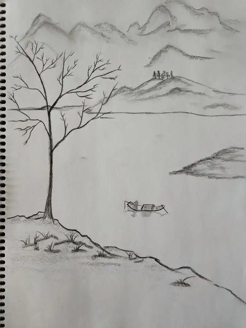 【有画生活】古风  风景画 时隔一个多月,总算想起来画完了,虽然画的