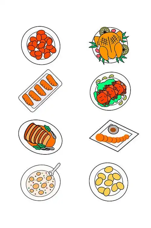 卡通满满的一桌菜免抠图