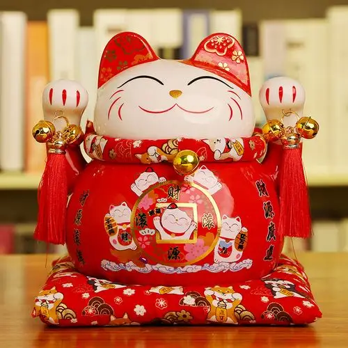 尚庄招财猫摆件开业陶瓷存钱储蓄罐红色发财猫生日店铺创意礼品