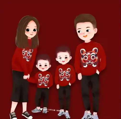 亲子头像  #头像分享  #一家四口头像  #卡通头像 #手绘头像