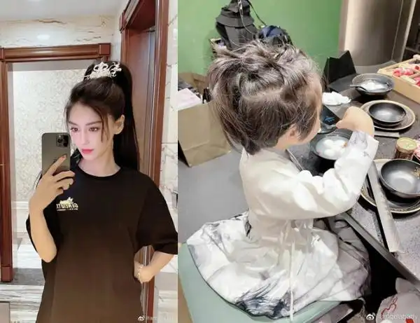 angelababy晒小海绵背影照小海绵拿勺子吃元宵懂事可爱