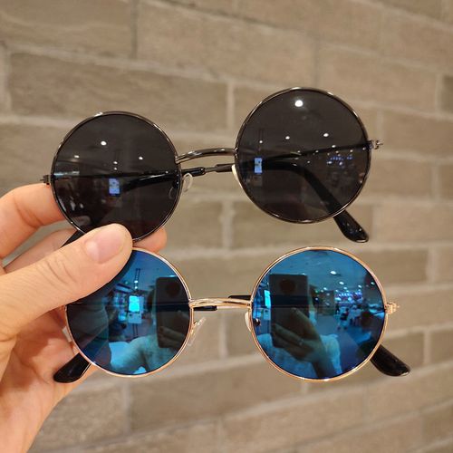 儿童墨镜男童潮酷复古圆框眼镜宝宝太阳镜拍照走秀金属框太子镜帅