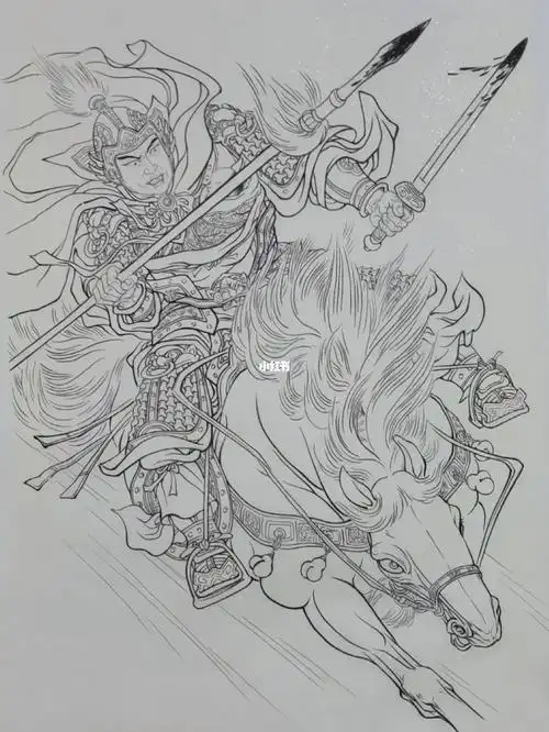 子龙救主#工笔画#工笔白描#绘画素材#五虎将